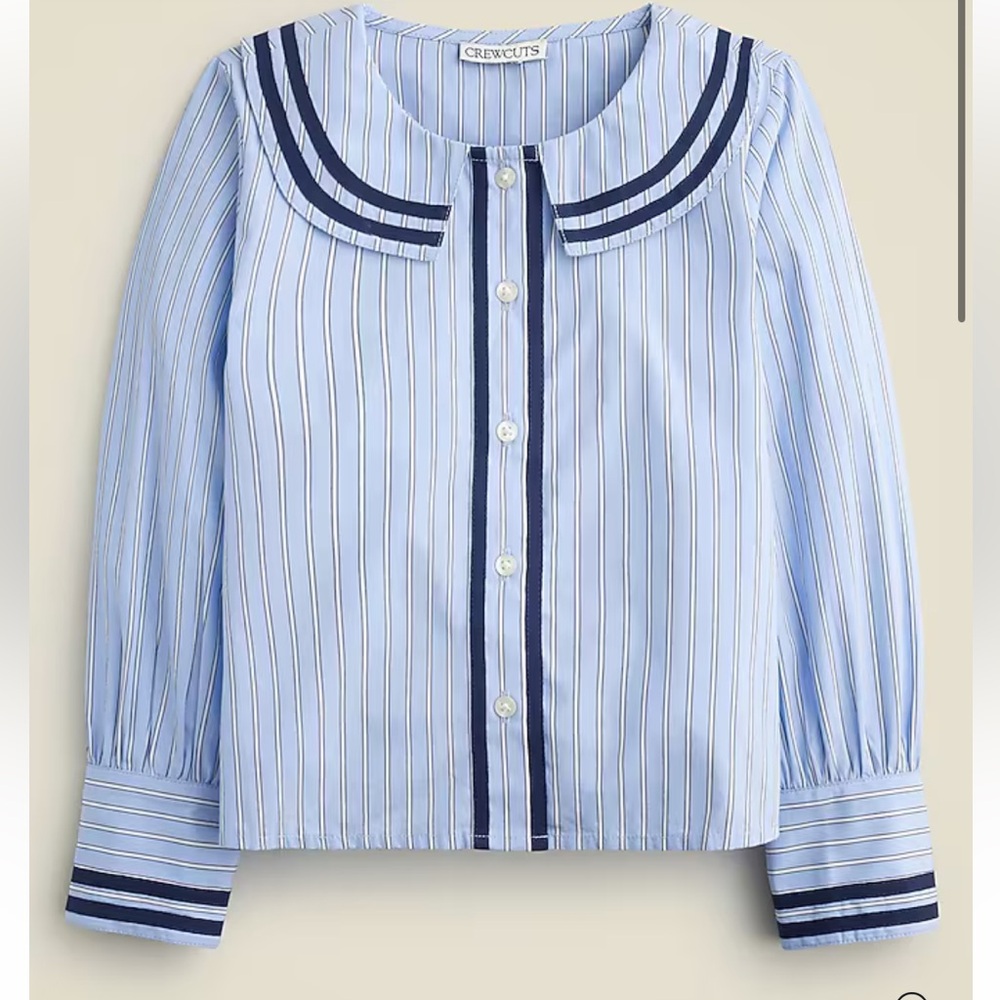 Girls' tipped collared top in poplin stripe